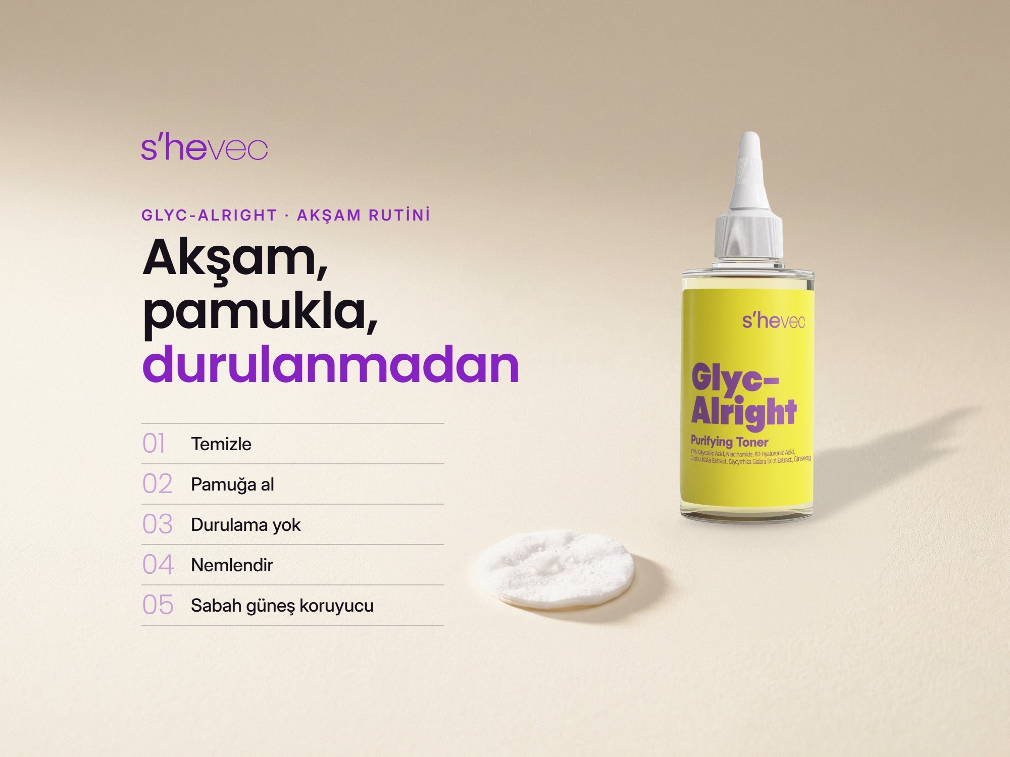 Akşam, pamukla, durulanmadan — Glikolik Asit Tonik Nasıl Kullanılır? Glyc-Alright ile Akşam Rutini
